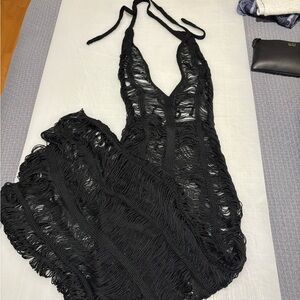 Lucy in the Sky Black Fringe Crochet Dress